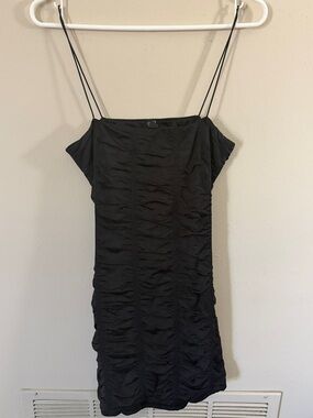 Black Ruched Spaghetti Strap Dress